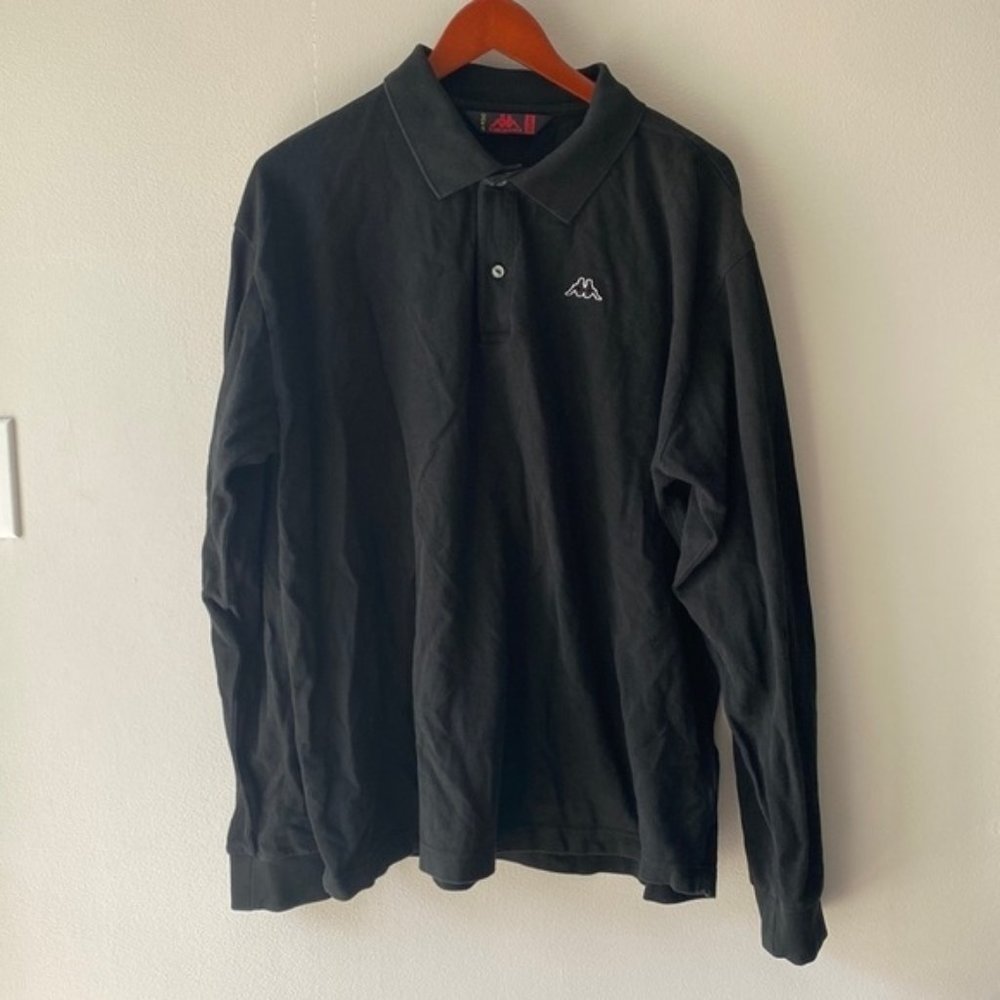 Kappa Men Solid Black Long Sleeve Pull Over Polo Shirt Size XXL